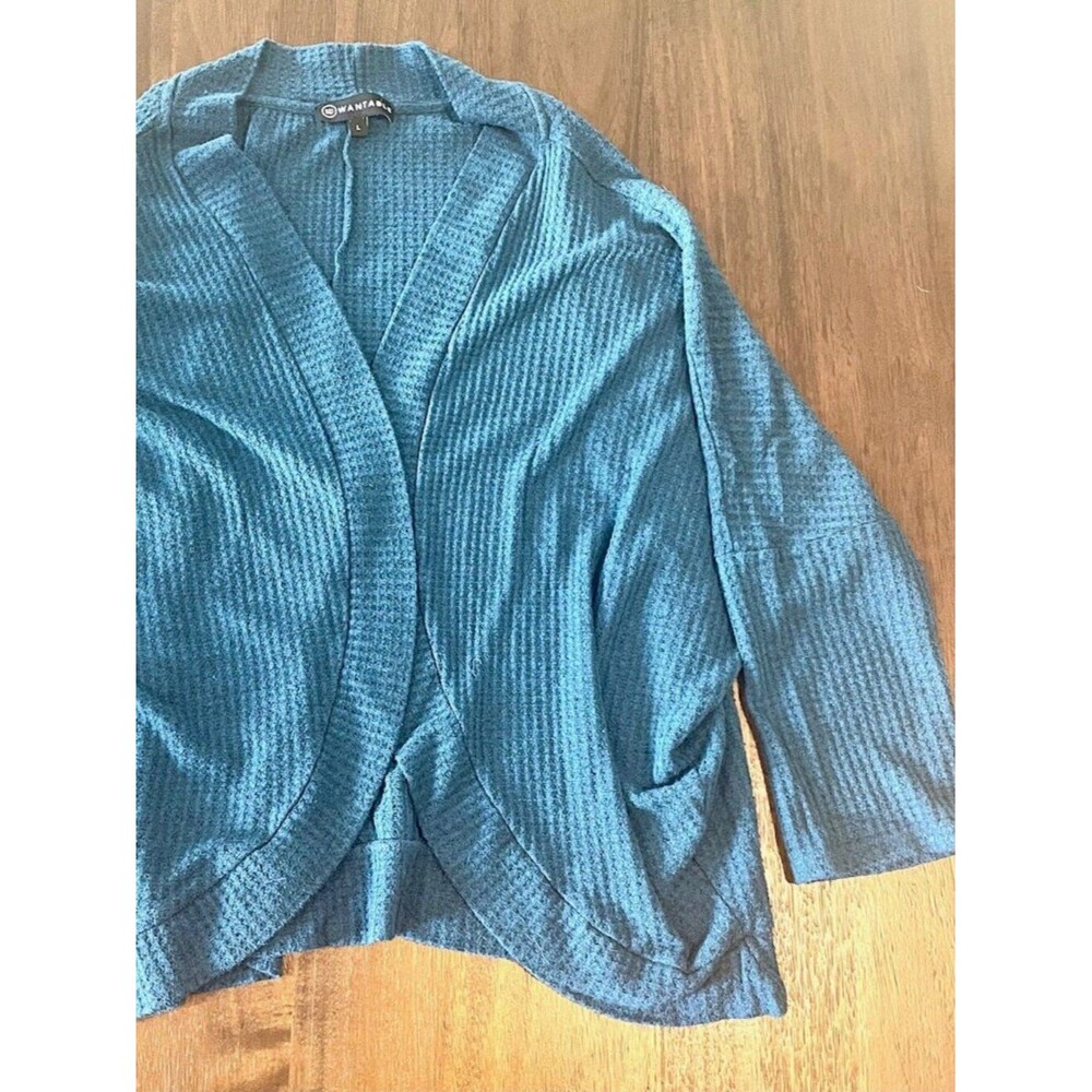 Wantable Teal Blue Waffle Print Cocoon Dolman Cardigan – Size Large